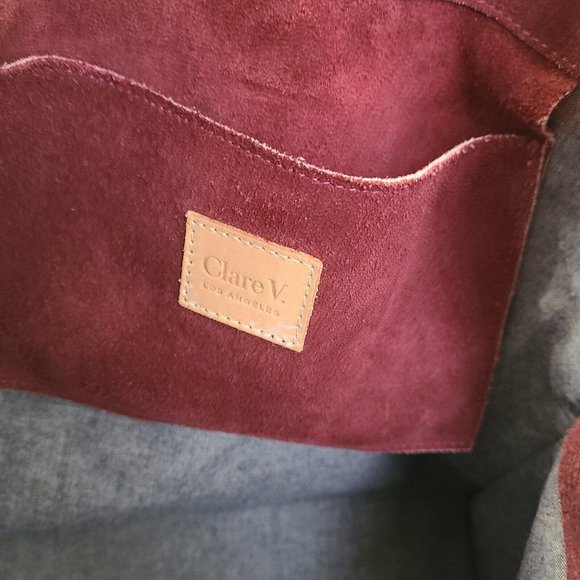 Clare V. Vivier Burgundy Suede Simple Tote Purse Bag - Picture 3 of 6